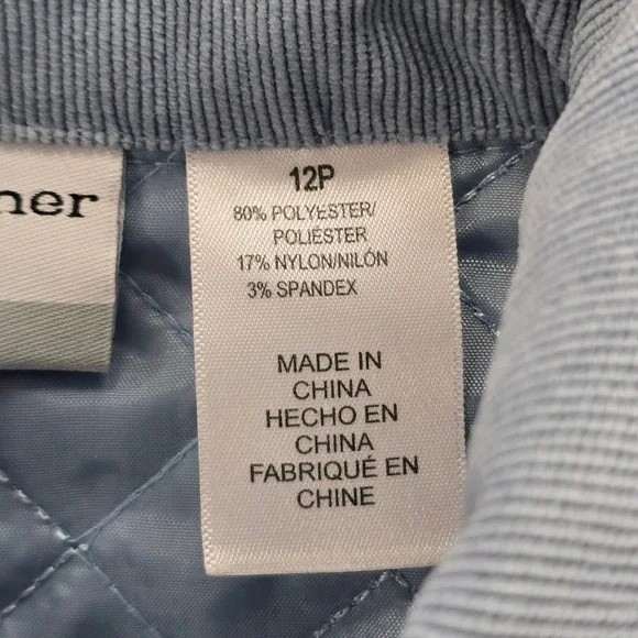 Alfred Dunner Petite 12P Blue Corduroy Quilted Jacket Button Front Excellent‎ - Picture 7 of 8